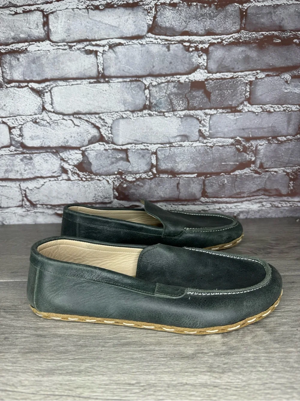 Nebula Walking Dark Green Blue Leather Slip On Loafers Shoes Women Sz 9M US/40EU